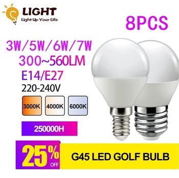 8pcs LED Mini žiarovka G45 E14 E27 AC220V 240V 3W-7W ultra-vysoká svetelná účinnosť stroboscopic pre kuchyňa bývanie dole lampa