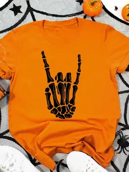 Lebka Strane Roztomilý 90. rokov Jeseň Jeseň T Dámy Halloween Oblečenie Tlač Módne Orange, T-košele, Oblečenie Žien, Žien Graphic Tee 0