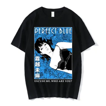 Ideálny Modrá Japonské Anime Tee Tričko Čierne pánske Krátke Rukáv tričko Bavlna, Gotické Oblečenie, Estetické, Unisex Oblečenie Tričká