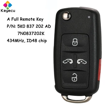 KEYECU Flip Diaľkové Ovládanie Auta Kľúč S 4+1 5 Tlačidiel 434MHz ID48 Čip pre Volkswagen Sharan Caravelle Multivan Fob 5K0837202AD