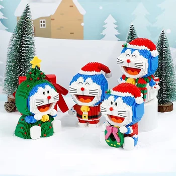 Veselé Vianoce Strom Doraemon Cosplay Snehuliak Stavebné Bloky Cartoon Anjel Údaje Mini Tehla Hračky Pre Deti Festival Dary