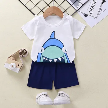 Autor Chlapec Oblečenie Shark T-shirt Oblečenie Vyhovovali 2 Dielna Sada Pre Detské Letné Oblečenie Batoľa Chlapec Dievča Oblečenie Pre Deti Nosenie