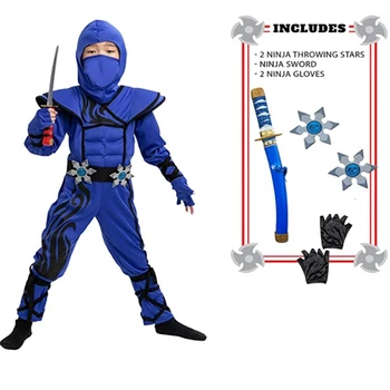 Ninja Kostým, Detský Kostým Halloween Kostým Chlapci Napájania Modrá Ninja Kostým Svalov Hrudníka Moc Ninja Vyhovovali Anime Purim Oblek