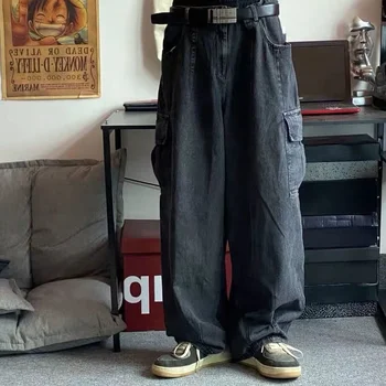 Neforemné Džínsy, Nohavice Muž Džínsové Nohavice Čierne Širokú Nohu, Nohavice pánske Džínsy Voľné Bežné kórejský Streetwear Hip Hop Harajuku