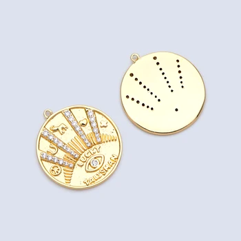 4pcs CZ Spevnené Zlato Talizman Kúzlo 20 mm, Real pozlátené Mosadze, Okrúhle Mince Disku Prívesky pre Šperky, Takže Nájsť (GB-1499-1) 0