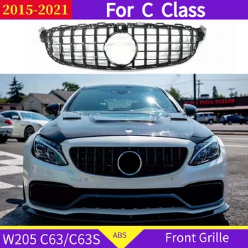 GT Prednej Mriežky na Mercedes W205 C Triedy 2015-2021 pre C63 C63S AMG sport prednej maske ABS predný nárazník gril bez znak