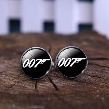 Móda Manžetové Gombíky Pre Mužov Klasické James Bond 007 Zbraň, Putá Tlačidlo Ručne Vyrábané Sklo Dome Cabochon Manžetové Šperky Darček