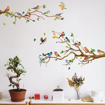 4 kusy pobočky vták samolepky na stenu spálne, obývacia izba, pracovňa pozadí steny gauč dekoračné samolepky na stenu pvc
