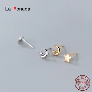 La Monada Hviezdy, Mesiac Malé Stud Náušnice Minimalistický 925 Sterling Silver Šperky Pre Ženy, Dievčatá Pravého Striebra 925 Šperky Náušnice
