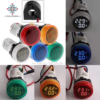 22 mm Kruhu Panel Mini LED Digitálny Voltmeter Ammeter AC 50-500V 0-100A Aktuálny Indikátor Napätia Volt na Meter Amp Tester Detektorov