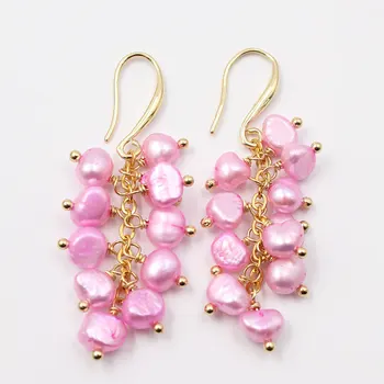 GuaiGuai Šperky Sladkovodných Kultivovaných Baby Pink Zemiakov Pearl Pozlátené Háčik Handmade Náušnice Pre Lady Dievčatá Módne Šperky