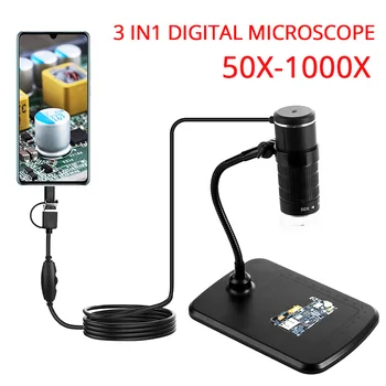 Prenosný Digitálny USB Mikroskop Pre iPhone, iPad, PC 50x-1000x LED Fotoaparátu Elektronický Mikroskop s 360° Flexibilný Stojan