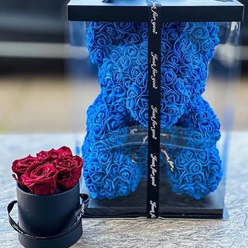 40/25 cm Modrá Ruža Medveď Srdce Umelý Kvet Ruže Medvedík Pre Ženy, valentínske Svadby, Narodeniny Vianočný Darček
