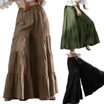 Vintage Nohavice, Sukne Členok-dĺžka Plátky Plavidlá Ženy Širokú Nohu, Nohavice Vrstvené Sukne pre Vonkajšie Elastické Pás Plus Veľkosť