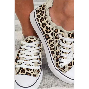 Dámske Topánky na Jeseň Nové Denim Plátno Topánky Móda Leopard Ležérne Topánky dámske, Veľkosť 43 Tlač Sťahovacie Bytov Zapatos Mujer