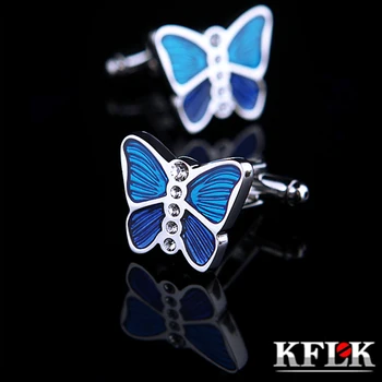 KFLK Šperky, Módne tričko cufflink pre Unisex Značky Blue Putá odkaz Veľkoobchod Tlačidlo Vysoko Kvalitné Živočíšne Motýľ hostí