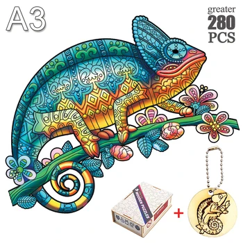 Jedinečný Chameleon Zvieracie Drevené 3D Puzzle pre Dospelých Skladačka Puzzle, Darčekové Balenie Box Deti Puzzle Drevené Halloween Hračka Dary