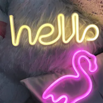 Dobrý deň, Flamingo Neónové svietidlo LED Nástenné Svietidlá Obchod Pozdrav Známky Domova Nočné Lampy, Strán, Svadby Batérie a USB Powered