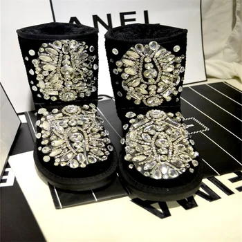 Ručné vlastné luxusné crystal gem čižmy pribrala plus velvet non-slip krátke topánky, dámske veľkosť 35-44