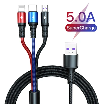 SuperCharge 3 v 1 Kábel USB pre Huawei pre iPhone 14 13 12 11 Pro 3in1 2v1 Rýchle Nabitie 8Pin Micro USB Typu C Kábel pre Samsung