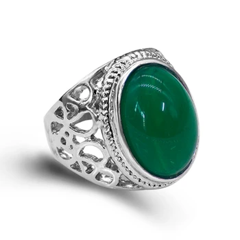 Najnovšie Dizajn Zeleného Kameňa Prstene pre Ženy Duté Z Strieborné Pozlátené Vintage Krúžky Módne Šperky 0