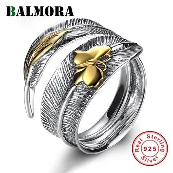BALMORA Reálne 925 Sterling Silver Dragonfly Pierko Leaf Retro Prst Prstene pre Ženy Strany Boho Punkovej Módy Šperky