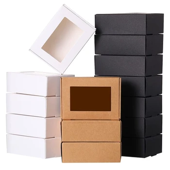 30 Ks Mini Kraft Papier Box S Oknom Súčasnosti Balenie Box Liečbu Box Na Mydlo Liečbu Pekáreň Candy(Čierna, Hnedá, Biela)
