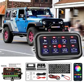 Nicoko Bluetooth RGB 8 Gang Prepnúť Panel pre Naháňa Svetlá, Automatické Zapnutie a Vypnutie, LED Auto Prepnúť Panel