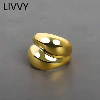 LIVVY Strieborná Farba kórejský Trendy Hladké Prstene Pre Ženy Pár Vintage Zlato, Striebro Geometrické Ručné Svadobné Šperky 202