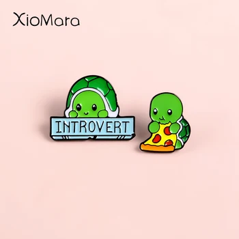Introvert Korytnačka Eanmel Kolíky Vtipný Citát Banner Anti sociálne Pizza Zvierat Odznaky Sarkastický Unisex Muži Ženy Brošne Kolíky 0