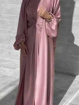 2 Kus Zodpovedajúce Moslimských Sady Hidžáb Oblečenie Satin Otvoriť Abaya Dubaji Vnútorné Šaty Abayas pre Ženy Turecko Afriky Islam Oblečenie