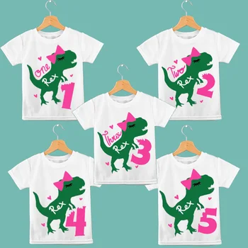 Dinosaurov dievča, jeden, dva, tri štyri päť 1. 2. a 3. 4. a 5. prvý druhý tretí štvrtý piaty dino narodeninovej party dekorácie, darčeky