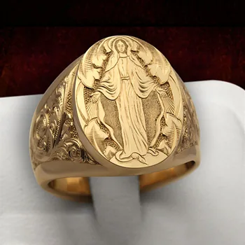 Vintage Ježiš Tvar Prstene Pre Mužov, Ženy Náboženské Modlitby Zlaté Krúžky Vhodné Pre Veriaceho Zbožné Šperky