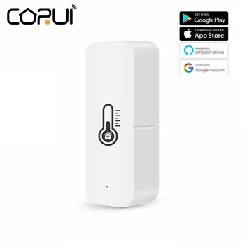 CORUI Tuya WiFi Smart Teplota A Vlhkosť, Senzor Smart Home Diaľkové Ovládanie Teplotný Snímač S Bzučiak Alarm Inteligentný Život