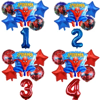 6pcs Komiksu Spider man Fóliové Balóniky 1 2 3 4 5 6 7st Super Hrdina Narodeninovej Party Dekorácie 32inch Číslo Balón Star Deti Hračky