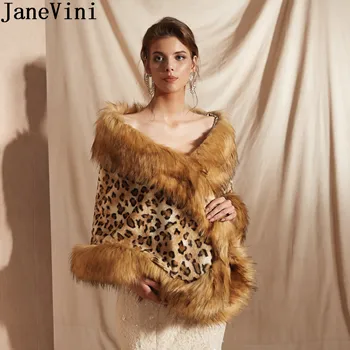 JaneVini Módne Ženy Umelú Kožušinu Zábal V Zime Svadobný Kabát Etole Sexy Leopard Svadobné Šatkou Bunda Večerné Šaty Kožušiny Zábal Ukradol 0