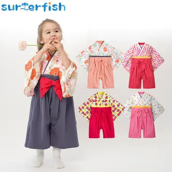 Dieťa Dievča Remienky Japonský Štýl Kawaii Dievčatá Kvetinový Tlač Kimono Šaty pre Deti kostým Dieťa Yukata Ázijské Oblečenie