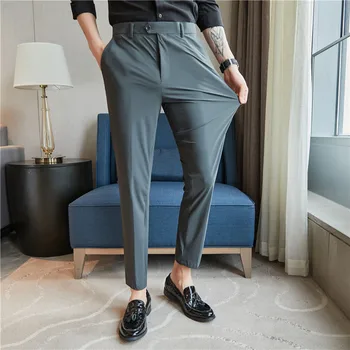 Klasické Tenké Pruhy Vyhovovali Pantalon Homme Luxe Business Sociálne Kórea Štýl Formálny Mužov Nohavice Svadobné Slim Bežné Obleky, Nohavice