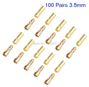 Vysoko Kvalitný 100 Párov 3,5 mm Zlaté Bullet Konektor Konektor pre RC batérie
