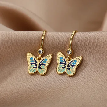 Farebné Smalt Motýľ Drop Náušnice Pre Ženy Nehrdzavejúcej Ocele Pár Náušnice 2022 Trend Estetické Šperky Vianočný Darček