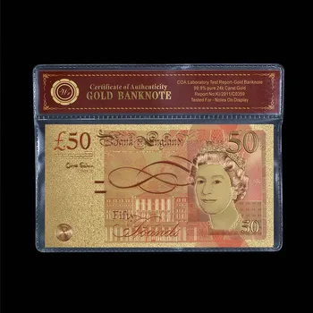 WR Falošné Peniaze Účty Farebné UK 50 Libra Pozlátené Bankoviek Prop Peniaze Britských Bankoviek s PVC Rám Mužov Darček