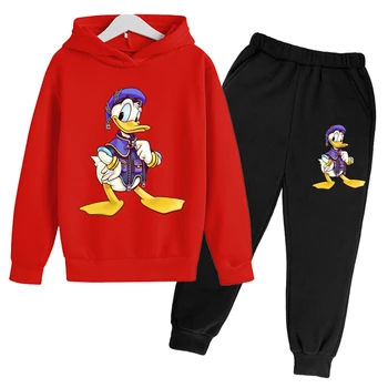 2022 Detí Hooded Mikina Disney Tlač Donald Duck, mikina s Kapucňou na Jar Cartoon Módne pánske a dámske Mikiny Nastaviť