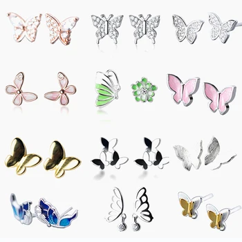 SOFTPIG Reálne 925 Sterling Silver Motýľ Stud Náušnice Pre Módu Žena Roztomilý Jemné Šperky Minimalistický Hmyzu Príslušenstvo Darček