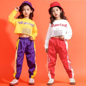 Dievčatá Hip Hop Žltá Plodín Top Mikina 2 Ks Nastaviť Deti Streetwear Dieťa Šport Jogger Nohavice Oblečenie Teen Jazz Street Dance Oblečenie