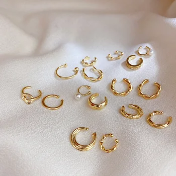 BUDROVKY Minimalistický Zlatá Farba Otvorený Kruh Earcuff Falošný Piercing Jednoduchý Klip na Náušnice Nastaviť Ženy Ucho Putá Šperky