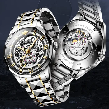 OUPINKE Top Značky Luxusné Originálne Hodinky pre Mužov Automatické Mechanické Hodinky Sapphire Crystal Nepremokavé Kostra náramkové hodinky