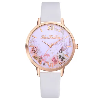 2020 Ženy Hodinky Luxusné Kvetinové Dial Quartz Analógové náramkové hodinky Soild Farba Kožený Remienok Darček Hodiny NOVÝCH Zegarki Damskie