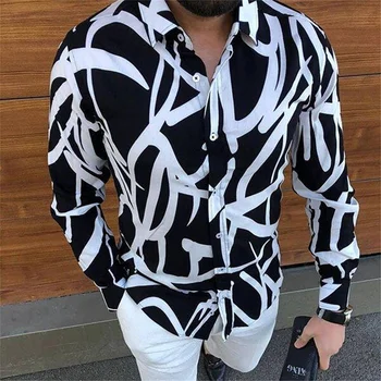 2022 pánske Hot Predaj Európskej American Business Ležérne Oblečenie Móda Tlačené Tričko Single-Breasted Cardigan Tričko s Dlhým Rukávom