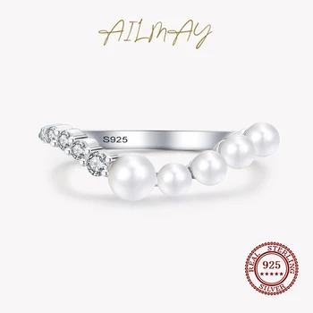 Ailmay 925 Sterling Silver Jemným Elegantným Kvapka Vody Shell Perlou Krúžky Cubic Zirconia Pre Ženy, Luxusné Svadobné Šperky, Zásnubné