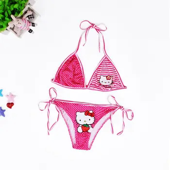 Sanrio Hello Kitty Bez Rukávov Podväzkové Cartoon Vytlačené Bikini Šortky Deti Rozdeliť Plavky Dvojdielne Hot Spring Resort Oblečenie